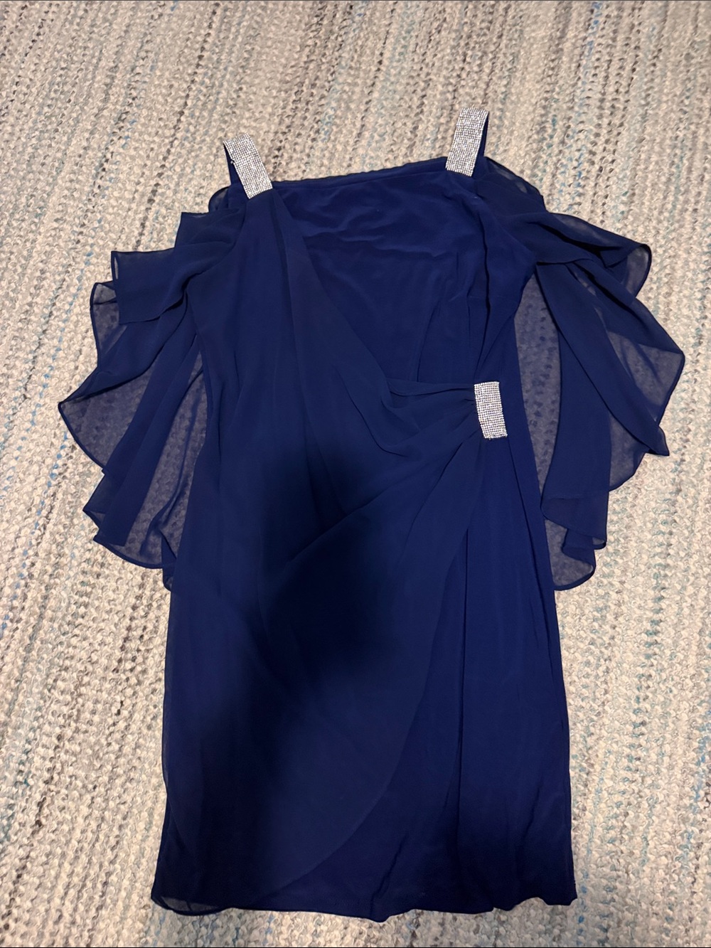 MSK Navy One-Shoulder Chiffon Dress with Sparkle Accents